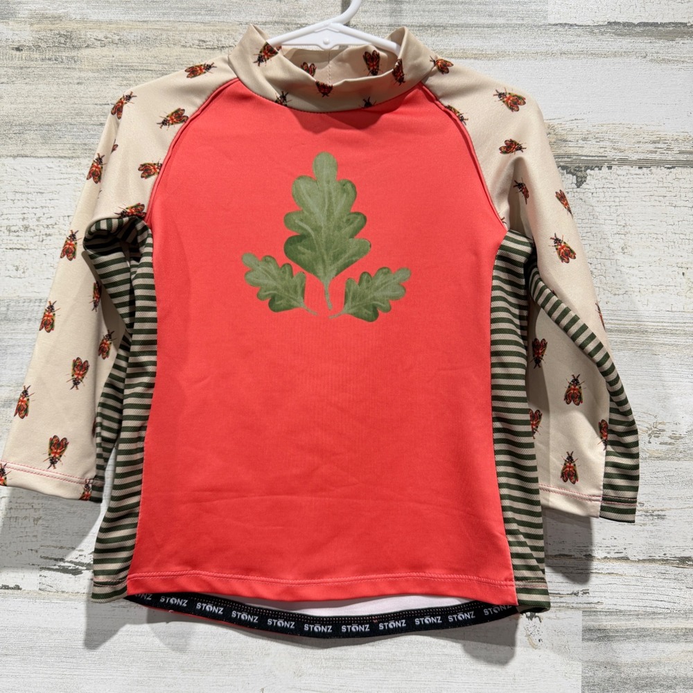 Stonz Sun Shirt Kids 2T Coral Forest Trail Beetle Print Rash Guard NWT
